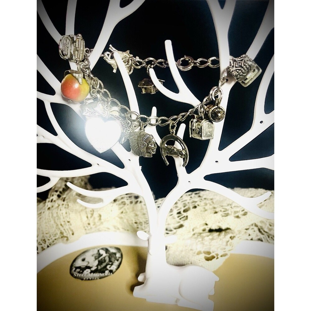 Antique Vintage Retro Heavy Sterling Charm Bracelet 6.5" - Picture 8 of 8